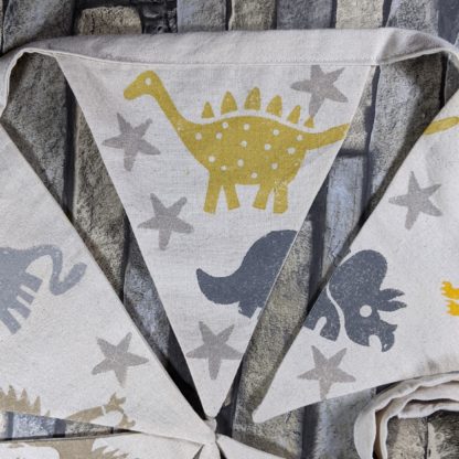 Dinosaur Bunting in Yellow and Grey
