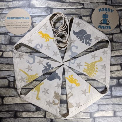 Dinosaur Bunting in Yellow and Grey